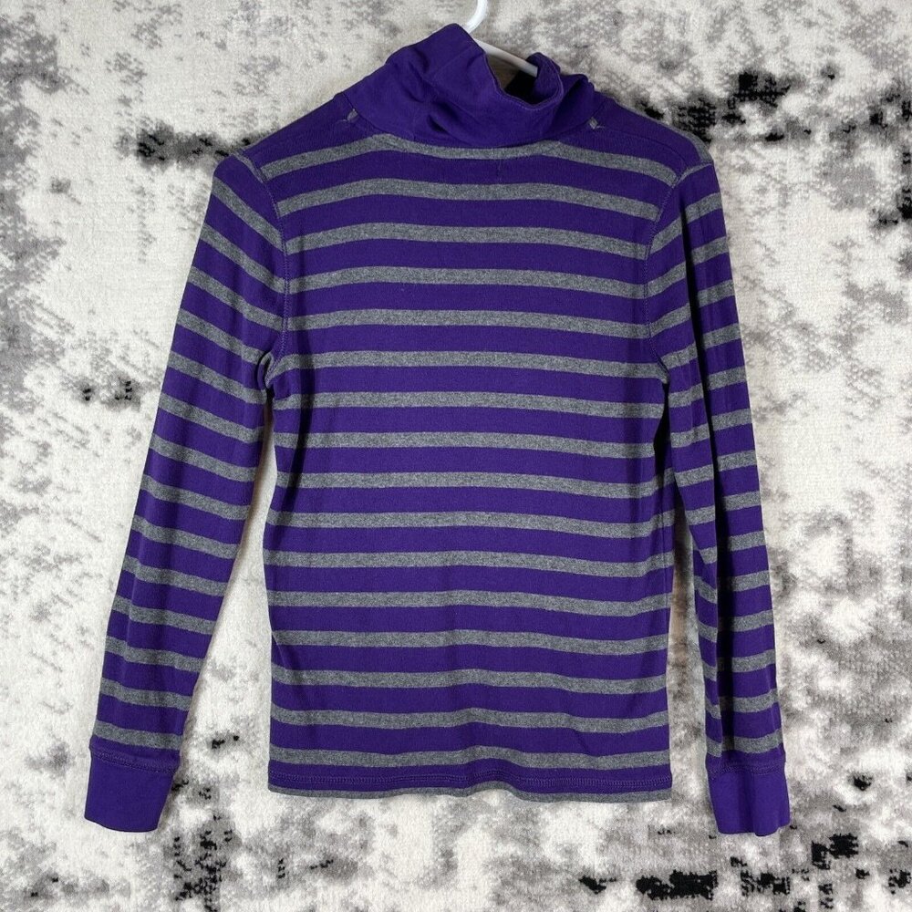 Lauren Jeans Co Top Womens Size Medium Purple Striped High Neck Asymm Zip Cotton